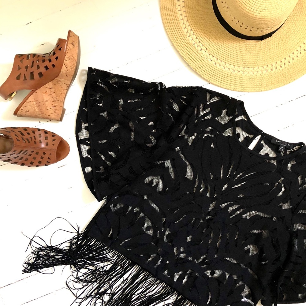 Romeo and Juliet Black Lace and Fringe Blouse shirt